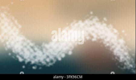 An abstract background featuring a wavy, dotted light trail set against a textured, grainy gradient of tan and dark teal. Stock Photo