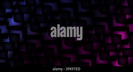 A dark abstract digital background featuring a repeating pattern of dark geometric shapes with subtle blue and purple lighting peeking through. Stock Photo
