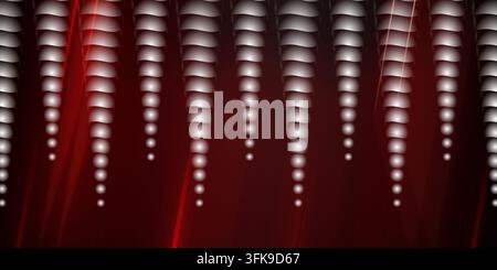 Abstract digital background featuring vertical rows of glowing white spheres against a deep red gradient with subtle light streaks. Stock Photo