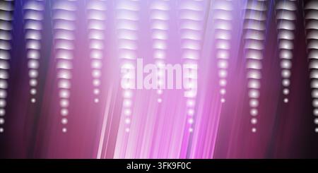 Abstract background featuring vertical rows of glowing white spheres and dynamic light streaks in shades of purple and pink, creating a modern technol Stock Photo