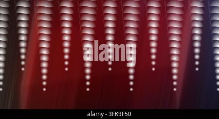 A series of vertical glowing white columns composed of spheres against a deep red gradient background, creating a modern abstract digital pattern. Stock Photo