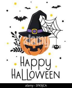 Happy Halloween greeting card vector design. Stock Vector