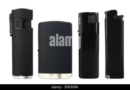 Variety of lighters isolated on white, set Stock Photo