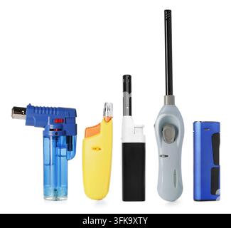 Variety of lighters isolated on white, set Stock Photo