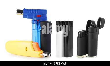 Variety of lighters isolated on white, set Stock Photo