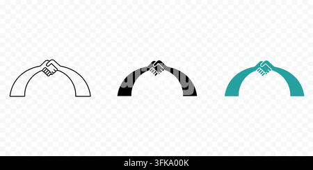 Minimalist Business Cooperation Handshake Vector Icons in Black Teal and Outline Deal Sets Stock Vector