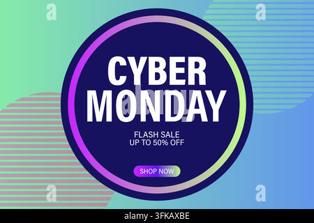 Cyber monday flash sale banner with gradient background, promotional discount poster design, and vector illustration Stock Vector