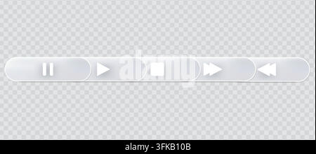 Sleek and modern user interface element with rounded rectangular buttons and white media control symbols set against a checkered backdrop. Stock Vector