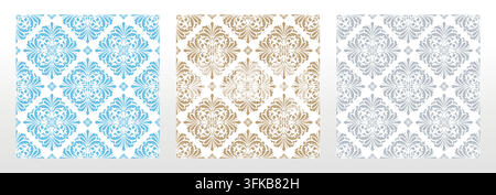 Wallpapers in the style of Baroque.. Set of colored floral ornaments. Seamless vector backgrounds Graphic patterns for fabric, wallpaper, packaging. Ornate Damask flower illustration Stock Vector