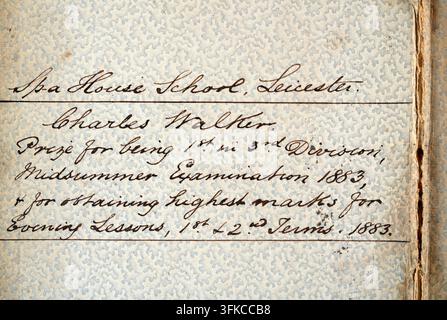 Vintage handwriting on old textured paper, 19th Century 1883 Stock Photo