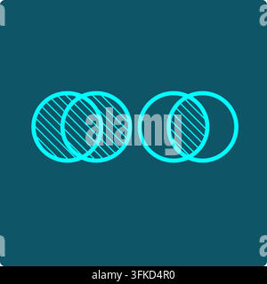 Union and Intersection:two overlapping circles, one fully shaded for the combined union,one shaded only where they overlap for the shared intersection Stock Vector