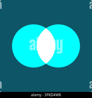 Venn Diagram Icon - two overlapping circles with the shared intersection punched through to highlight where sets overlap Stock Vector