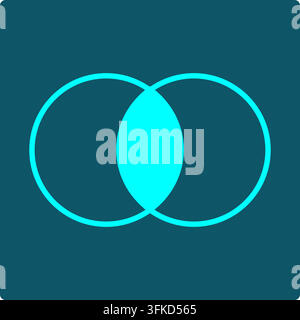 Boolean AND Icon : Two Overlapping Circles with a Solid Shared Lens Stock Vector