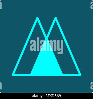 Boolean AND icon: two overlapping triangles with the shared central peak filled solid, showing the logic operation for education and computer science. Stock Vector