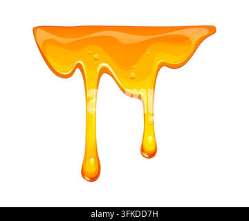 Cartoon liquid yellow drip melt honey, golden sweet caramel syrup and oil flow. Vector dripping border, glossy flowing sticky dessert element with smo Stock Vector