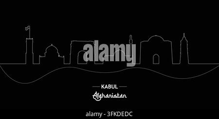 Kabul Landmarks Outline Drawing on Black Background Stock Vector