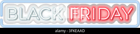 Black Friday Sale neon banner. Design signboard for blackfriday sale on brickwall texture. Glowing white and red neon letters in frame. Realistic vect Stock Vector