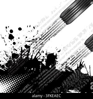 Racing Concept - Flags, Tires and Tracks, grunge vector background Stock Vector