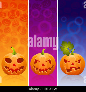 Three Halloween banner with Jack O'Lantern,  pumpkin, eps10 vector illustration Stock Vector