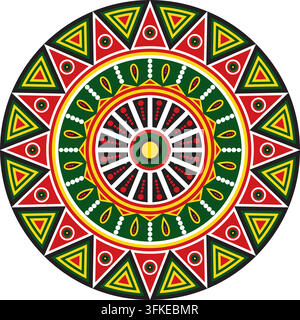 Vector red yellow green round colored aztec indian ornament with triangles Stock Vector