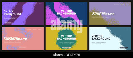 Pixel dither backgrounds set. These abstract digital backgrounds feature fluid, organic shapes with a pixel dithering effect. Perfect for web design, Stock Vector