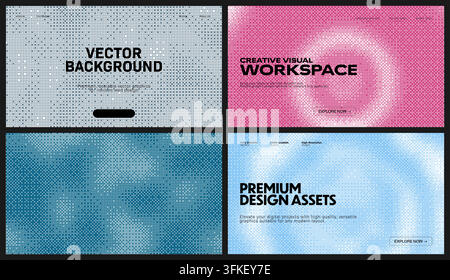 Pixel dithering pattern backgrounds. This dynamic pixel background set showcases various smooth gradient compositions, ideal for modern digital design Stock Vector