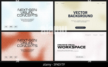 Pixel dithering pattern backgrounds. These digital gradient backgrounds feature a seamless halftone composition in various color palettes. Vector illu Stock Vector