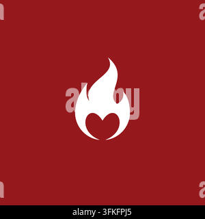 Love Fire Logo Design. Fire Heart Icon Vector Stock Vector