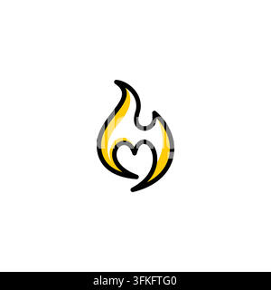 Love Fire Logo Design. Fire Heart Icon Vector Stock Vector