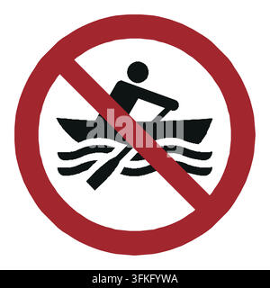 No rowing boats: prohibition sign WSP008 from ISO 20712, the international standard for water safety signs and beach safety flags, used at beaches, la Stock Vector