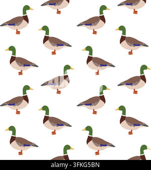 Vector seamless pattern of flat colored duck Stock Vector