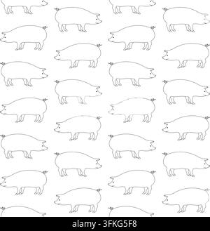 Vector seamless pattern of flat outline pig Stock Vector