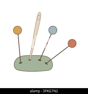 Green vector sewing pincushion with a needle and pins. Stock Vector