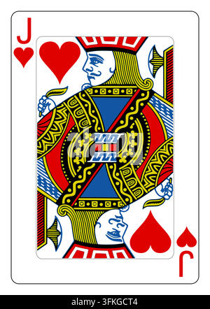 Jack of Hearts: single playing card from a classic standard 52-card French deck, red hearts suit, face card with corner indices. Flat vector illustrat Stock Vector