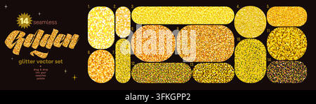 Golden glitter pattern swatch with seamless sparkle texture in yellow and amber. Shiny sequin shapes sit on black. Luxury glitter shimmer for holiday Stock Vector