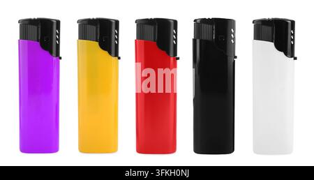 Lighters in various colors isolated on white, set Stock Photo