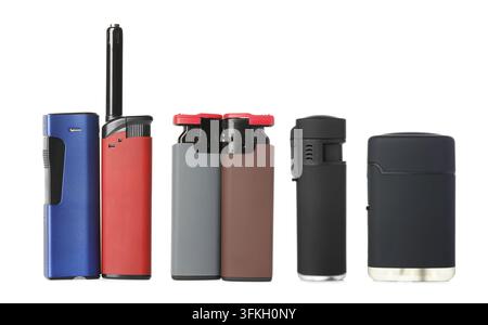 Variety of lighters isolated on white, set Stock Photo