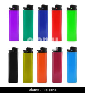 Lighters in various colors isolated on white, set Stock Photo