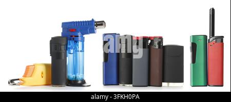 Variety of lighters isolated on white, set Stock Photo