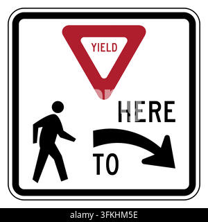 Yield here to pedestrians sign (MUTCD R1-5R), regulatory road sign as used in the United States. Standard American traffic sign for maps, driving guid Stock Vector