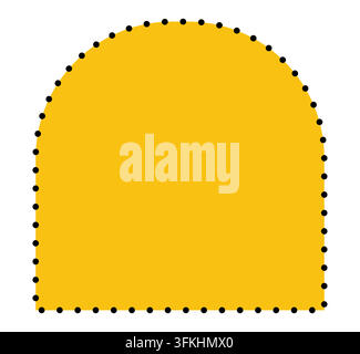 Yellow dot lace arch border frame with minimal perforated trim edge, clean tombstone decorative divider isolated on white background vector illustration for label invitation card scrapbooking. Stock Vector