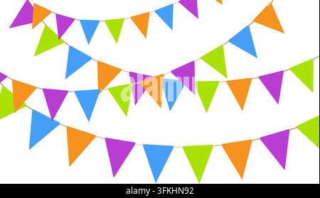 Multicolored bright buntings flags garlands isolated on white background Stock Vector