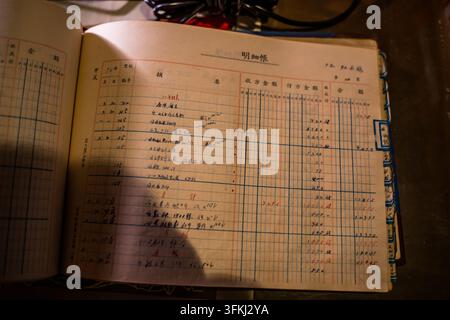 Close-up of an open old handwritten ledger Stock Photo