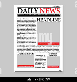 Newspaper template with blank page vector image featuring a clean editorial layout, structured columns, defined content areas, bold headline sections Stock Vector