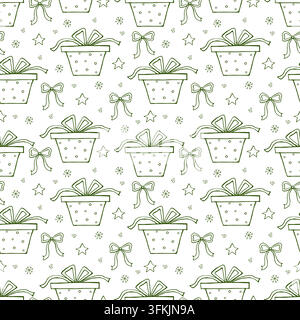 Seamless pattern with outline Christmas gift boxes in doodle style. Stock Vector