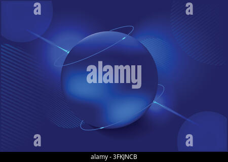 Glowing blue planet surrounded by neon energy rings featuring a luminous spherical world, vibrant blue glow, futuristic light trails Stock Vector