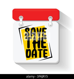 Save the Date label vector featuring elegant typography, decorative border elements, refined ornamental details, and a clean modern composition Stock Vector