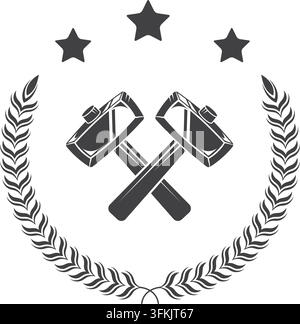crossed hammer badge  icon vector concept design template web Stock Vector