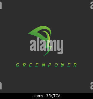 G letter leaf thunderbolt icon of green power concept design vector template Stock Vector