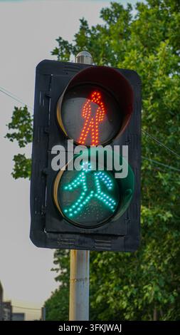 Close-up of pedestrian traffic light red and green signal pattern Stock Photo